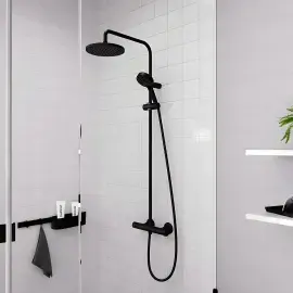 Душова система з термостатом Vernis Blend Hansgrohe 26276670 Matt Black — вид спереду