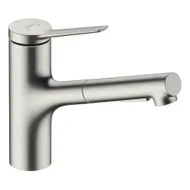 Змішувач для кухні Zesis M33 Hansgrohe 74800800 Stainless Steel Finish — вид на білому тлі