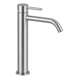 Змішувач для раковини високий  Light з донним клапаном Clic-Clac Paffoni LIG081KST Steel looking — вид на білому тлі