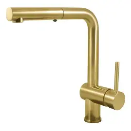 Змішувач для кухні з витяжним виливом  Light Paffoni LIG285HGSP-MET Brushed honey gold — вид на білому тлі
