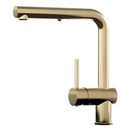 Змішувач для кухні з витяжним виливом  Light Paffoni LIG285HGSP-MET Brushed honey gold — вид спереду
