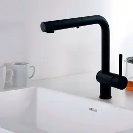 Змішувач для кухні з витяжним виливом  Light Paffoni LIG285NO-MET Matt Black — вид ззаду