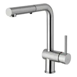 Змішувач для кухні з витяжним виливом  Light Paffoni LIG285ST-MET Steel looking — вид спереду