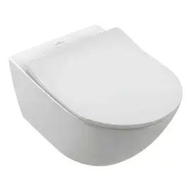 Унітаз Villeroy & Boch Subway 3.0 з сидінням SlimSeat (SoftClosing, QuickRelease) Villeroy & Boch 4670T001 + 9M78S101 — вид на білому тлі